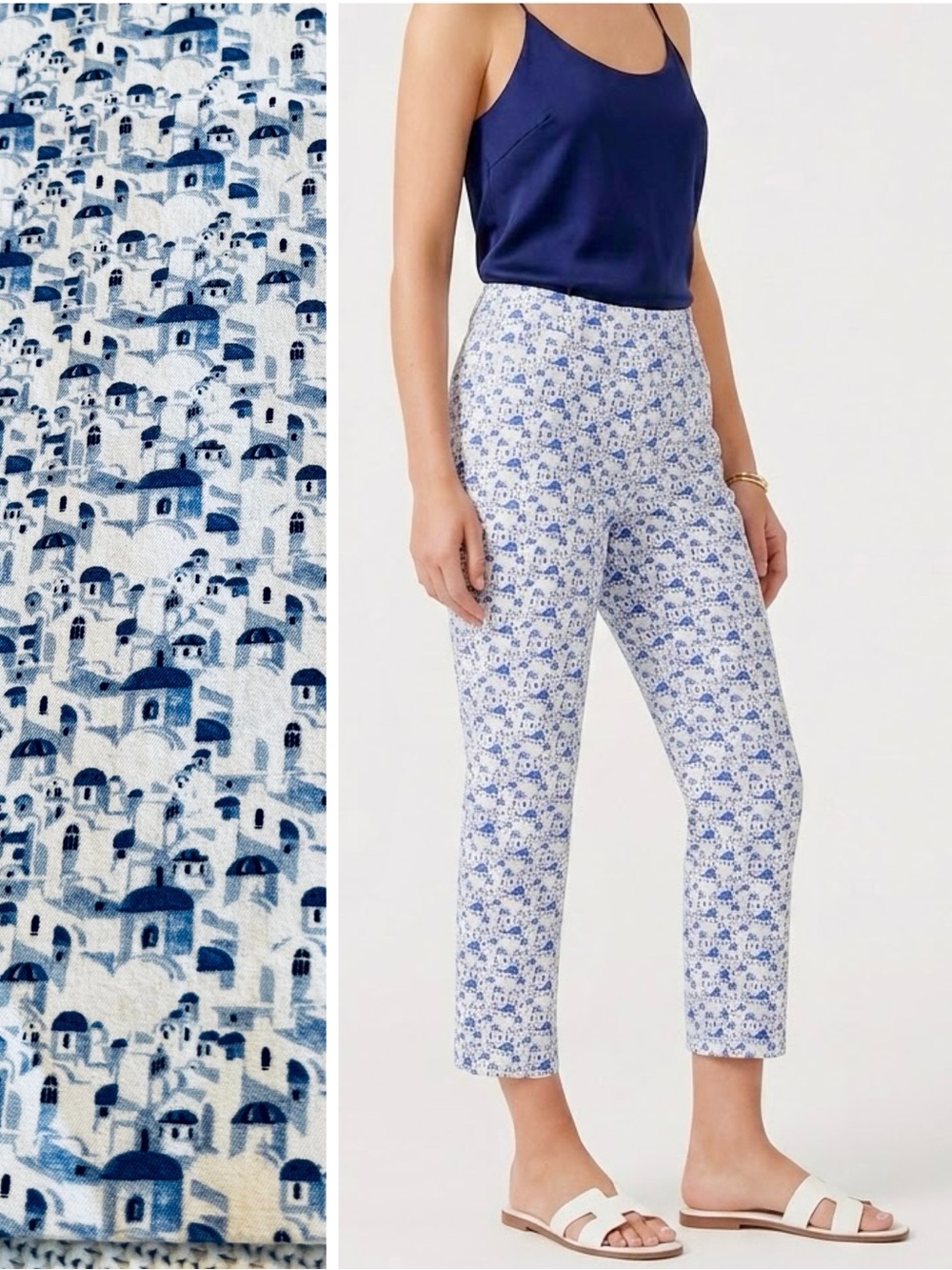 CHARTER CLUB Stretch Santorini Blue White Greece Printed Cropped Ankle Pants LHP
